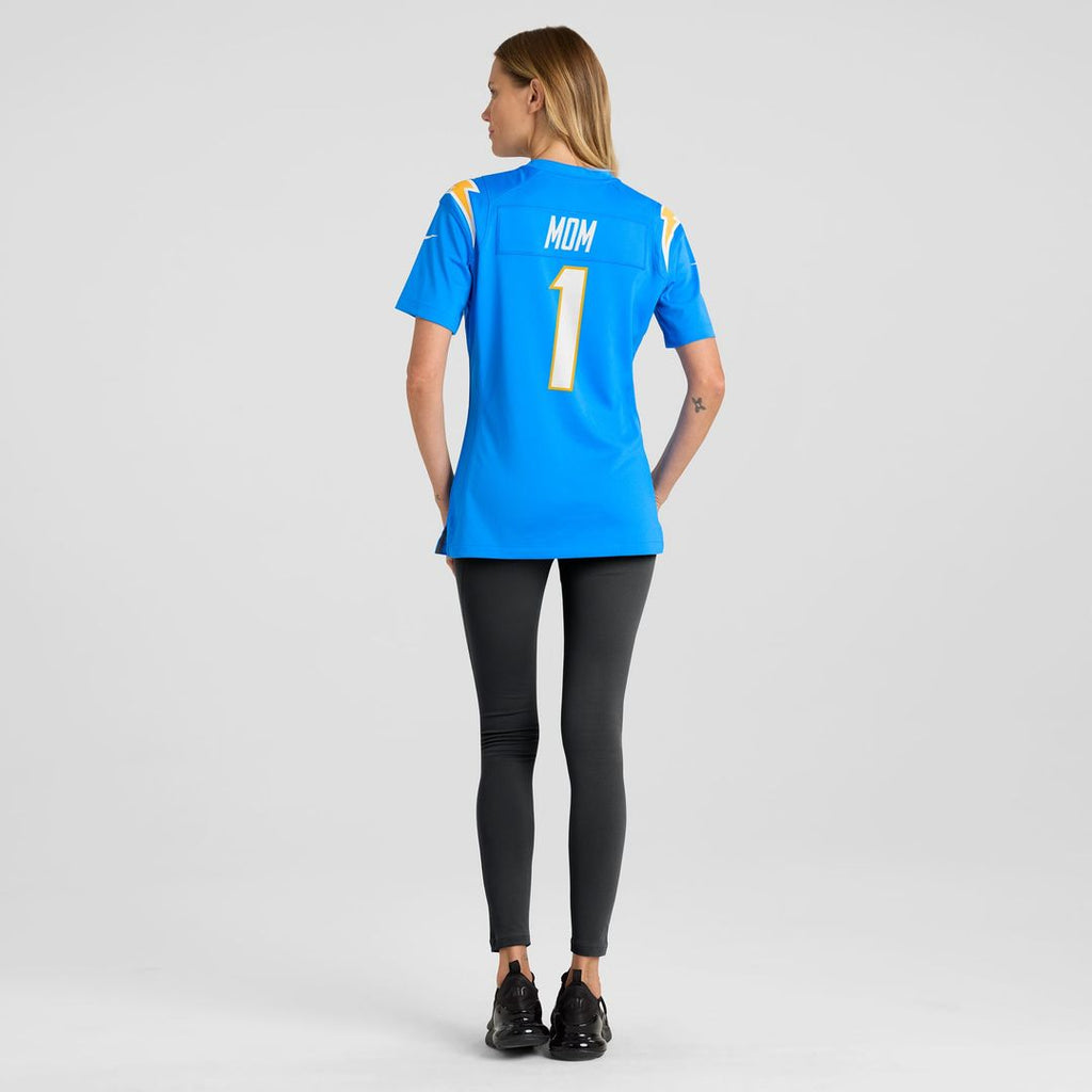 Women's Nike Los Angeles Chargers Number 1 Mom Powder Blue Game NFL Jersey