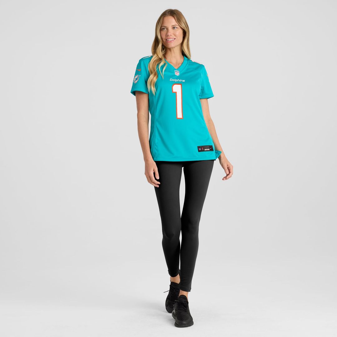 Women's Nike Miami Dolphins Number 1 Mom Aqua Game NFL Jersey