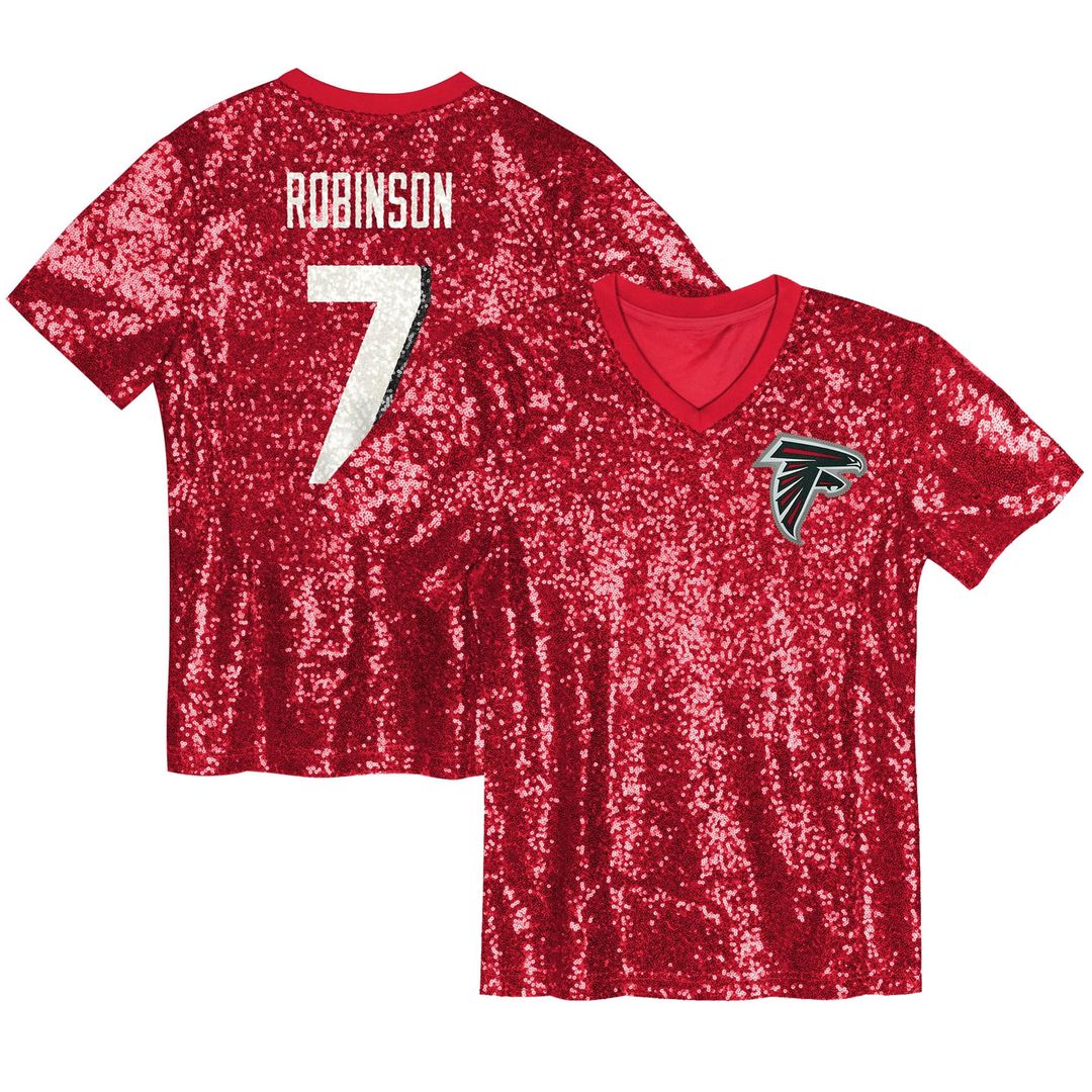 Girls' Youth Atlanta Falcons Bijan Robinson Red Sequin V-Neck Fashion NFL Jersey