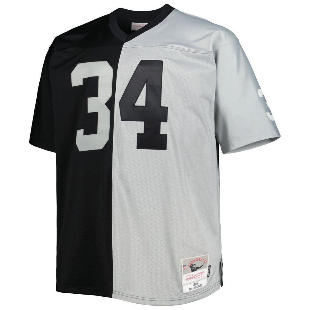 Men's Big & Tall Mitchell & Ness Las Vegas Raiders Bo Jackson Black/Silver Split Legacy Retired Player Replica NFL Jersey