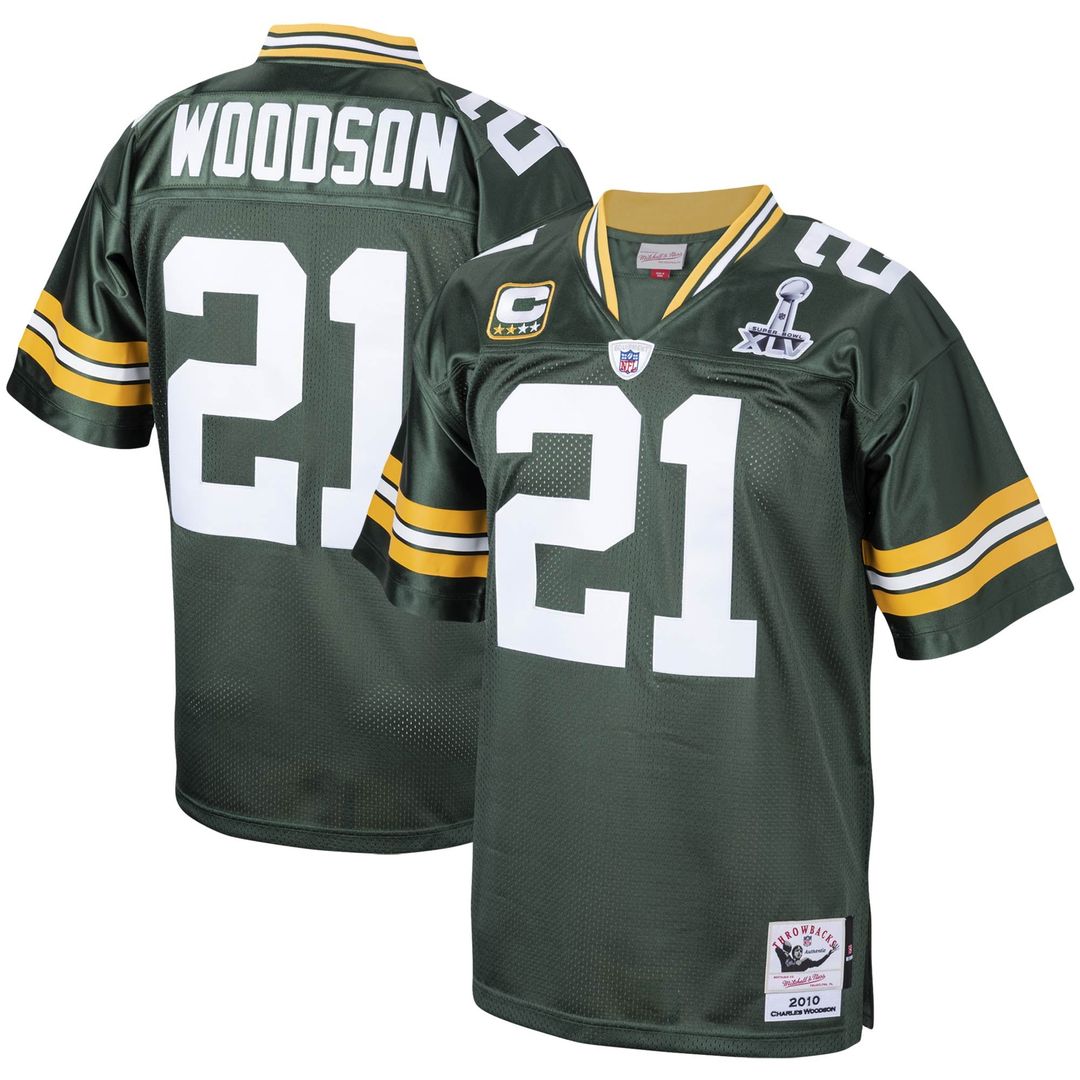 Men's Mitchell & Ness Green Bay Packers Charles Woodson Green 2010 Authentic Throwback Retired Player NFL Jersey