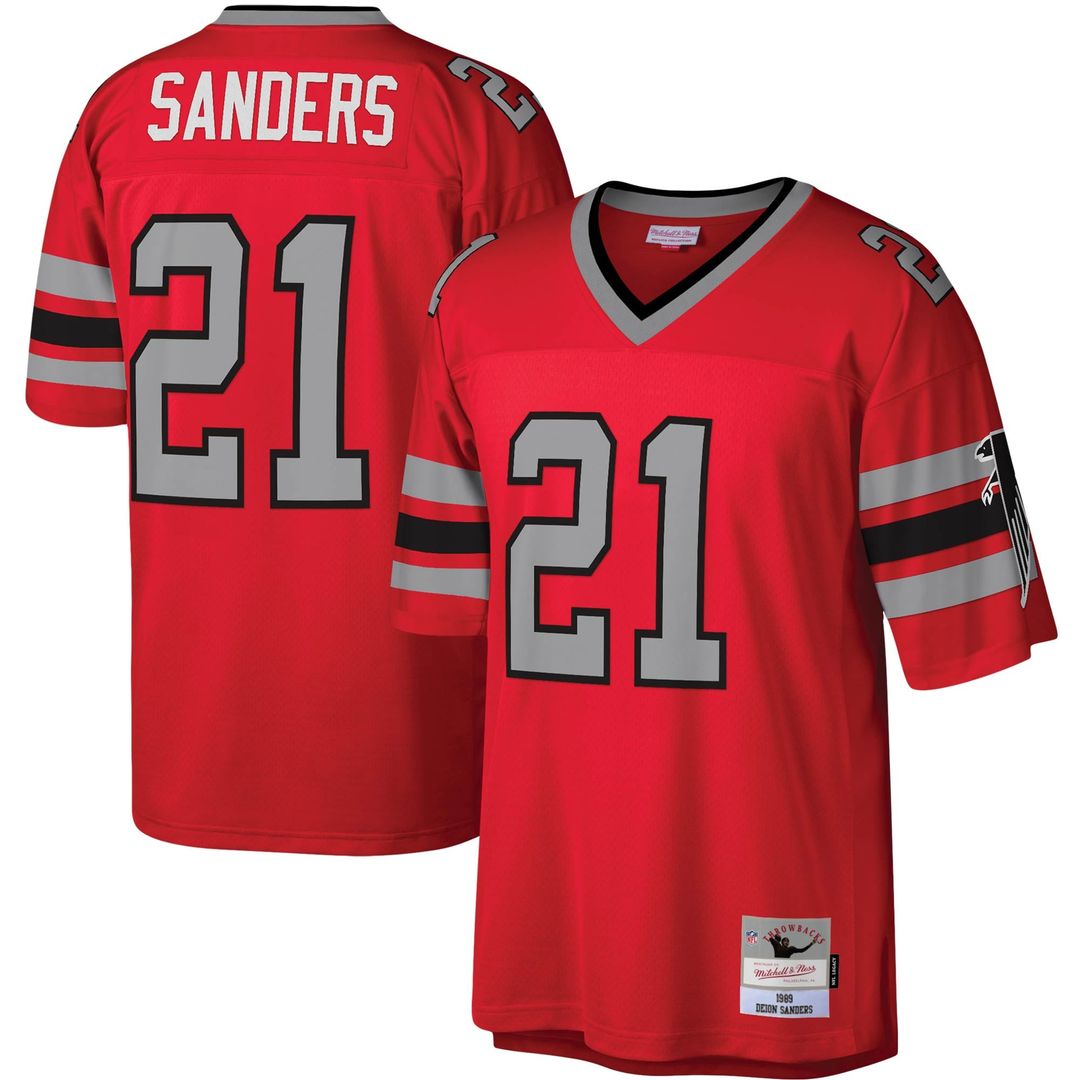 Men's Mitchell & Ness Atlanta Falcons Deion Sanders White Legacy Replica NFL Jersey