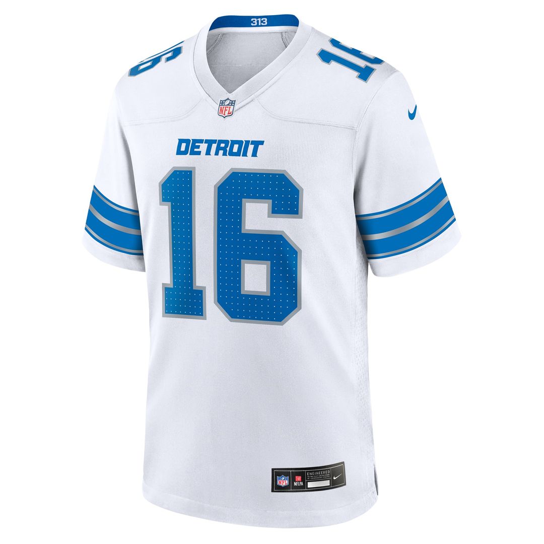 Men's Nike Detroit Lions Jared Goff White Game NFL Jersey