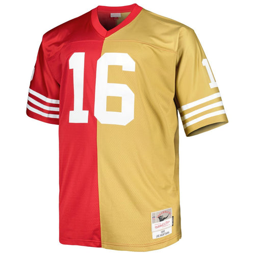 Men's Big & Tall Mitchell & Ness San Francisco 49ers Joe Montana Scarlet/Gold Split Legacy Retired Player Replica NFL Jersey