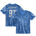 Girls' Youth Detroit Lions Aidan Hutchinson Blue Sequin V-Neck Fashion NFL Jersey