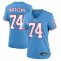Women's Nike Tennessee Titans Bruce Matthews Light Blue Oilers Throwback Retired Player Game NFL Jersey