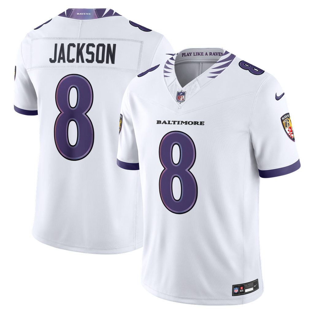 Men's Nike Baltimore Ravens Lamar Jackson White Vapor F.U.S.E. Stitched Limited NFL Jersey