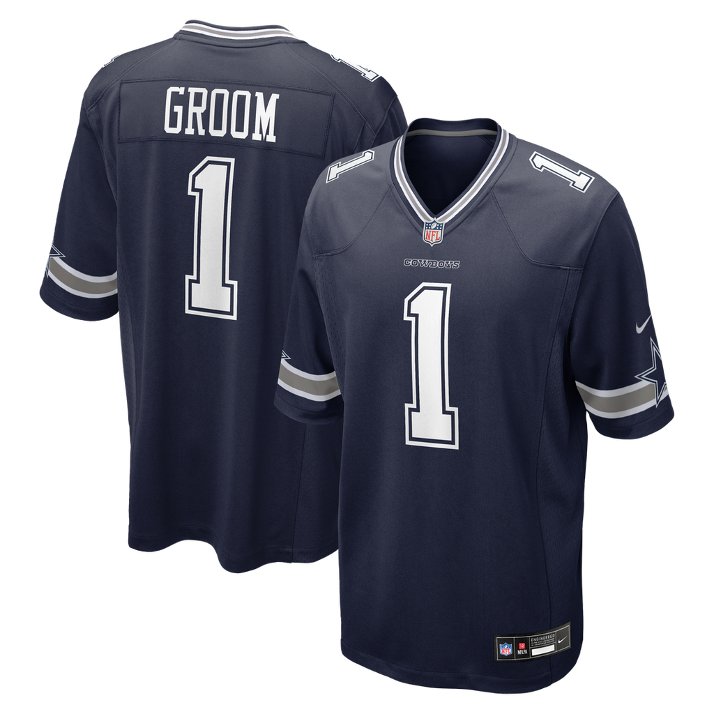 Men's Nike Dallas Cowboys Number 1 Groom Navy Game NFL Jersey