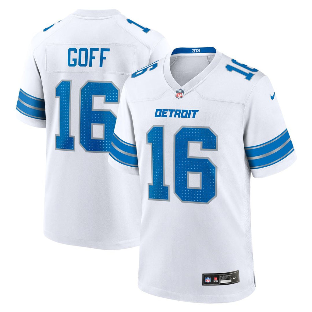 Men's Nike Detroit Lions Jared Goff White Game NFL Jersey