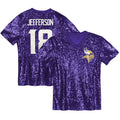 Girls' Youth Minnesota Vikings Justin Jefferson Purple Sequin V-Neck Fashion NFL Jersey