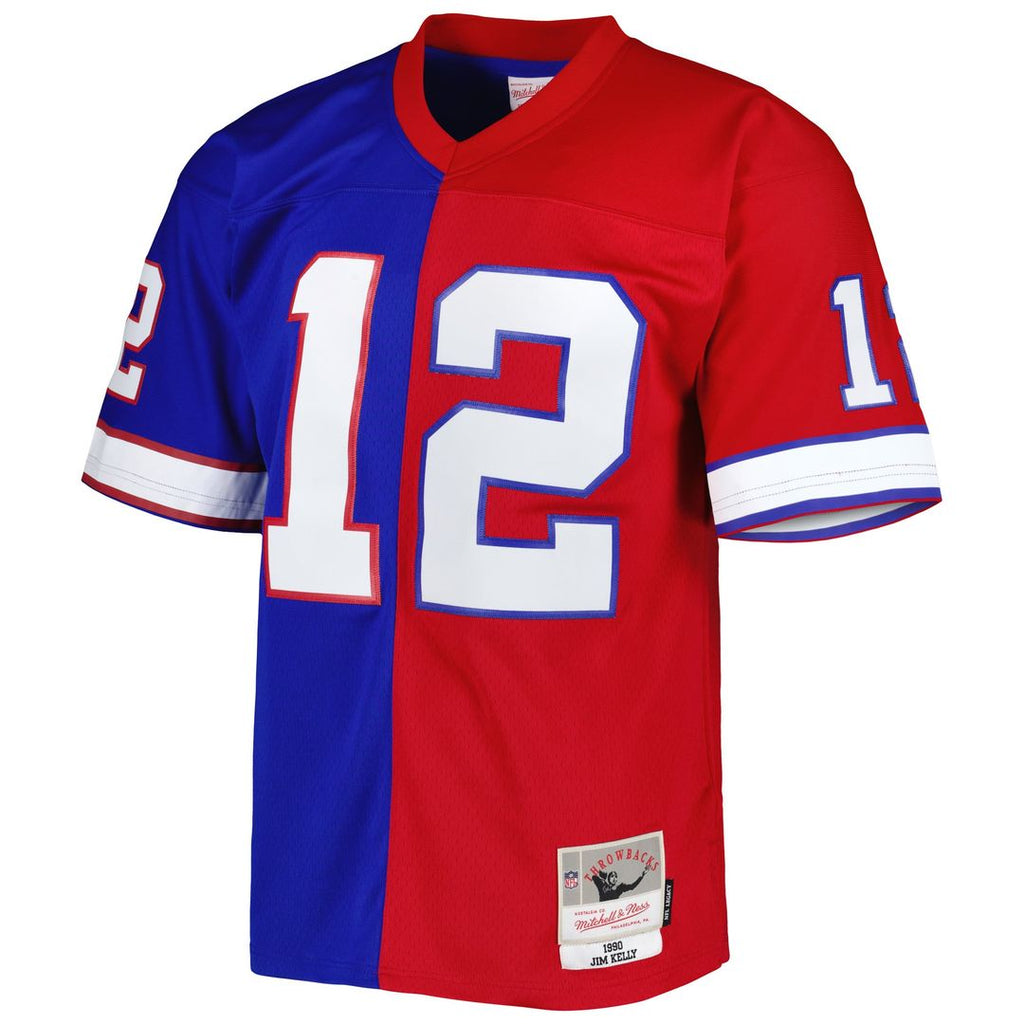 Men's Mitchell & Ness Buffalo Bills Jim Kelly Royal/Red 1990 Split Legacy Replica NFL Jersey