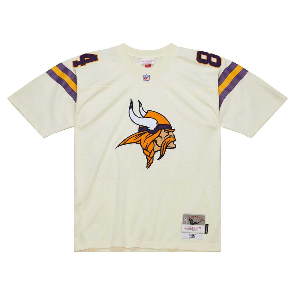 Men's Mitchell & Ness Minnesota Vikings Randy Moss Cream Chainstitch Legacy NFL Jersey