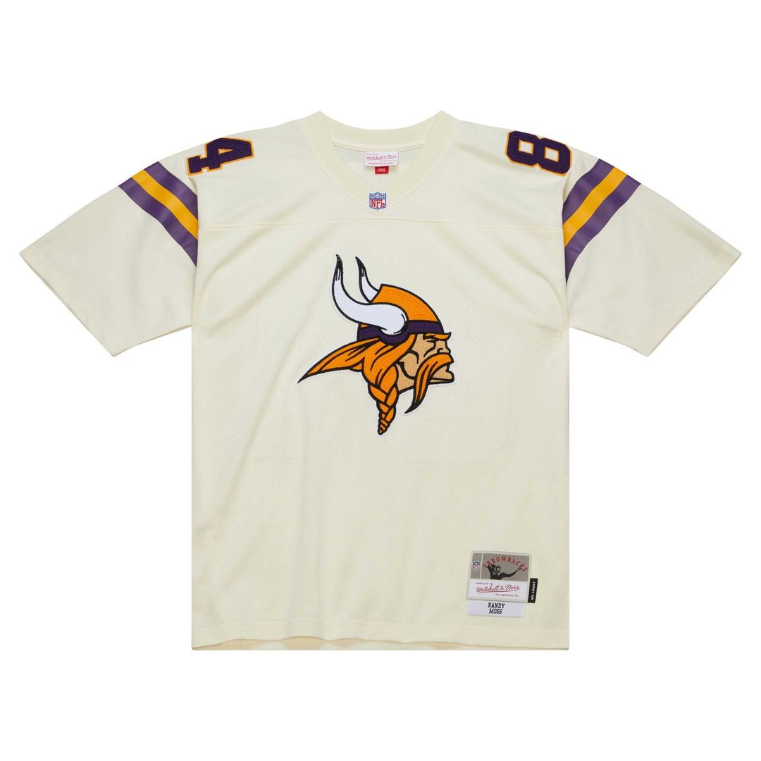 Men's Mitchell & Ness Minnesota Vikings Randy Moss Cream Chainstitch Legacy NFL Jersey