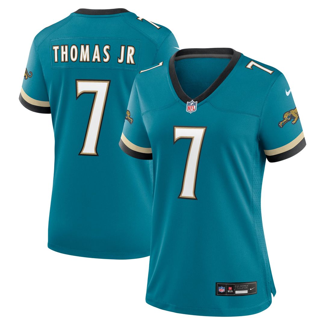 Women's Nike Jacksonville Jaguars Brian Thomas Jr. Teal Prowler Throwback Game NFL Jersey