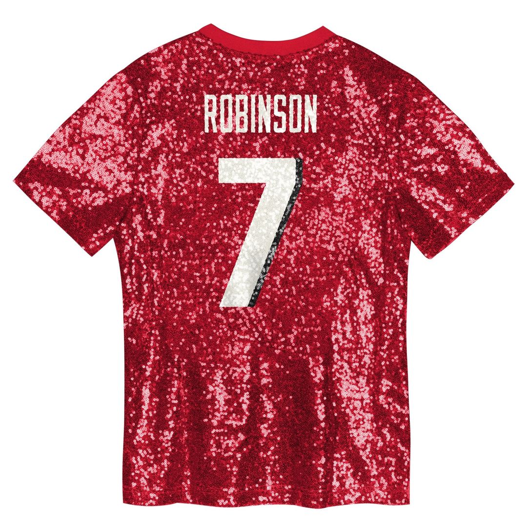 Girls' Youth Atlanta Falcons Bijan Robinson Red Sequin V-Neck Fashion NFL Jersey
